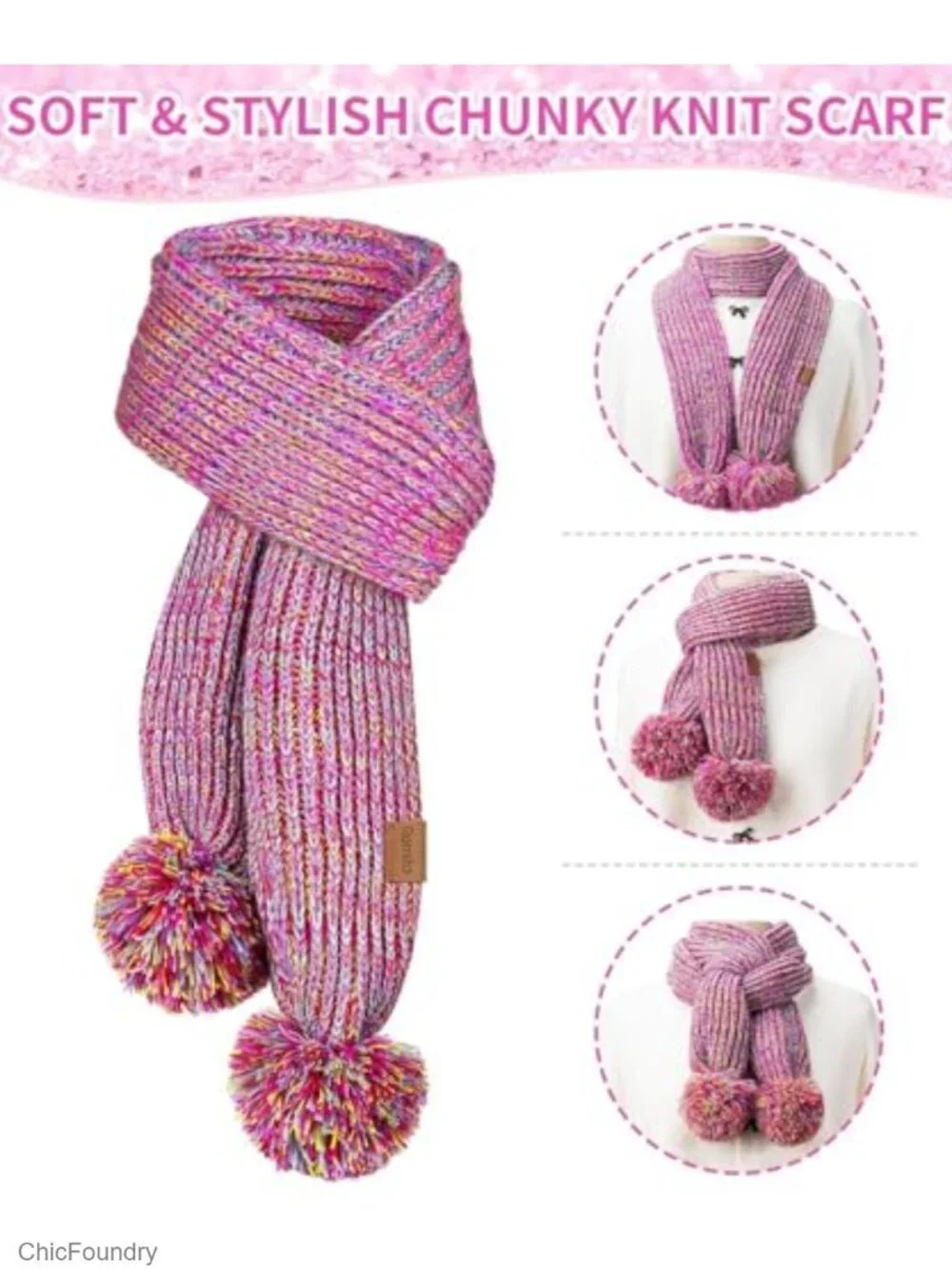 Kids Winter Hat Gloves Scarf Set - Fleece Lined PomPom Beanie Knitted Scarf